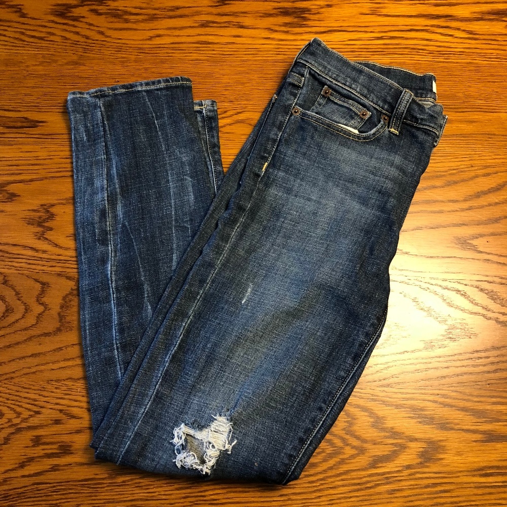 Distressed J. Crew mid rise Toothpick jeans